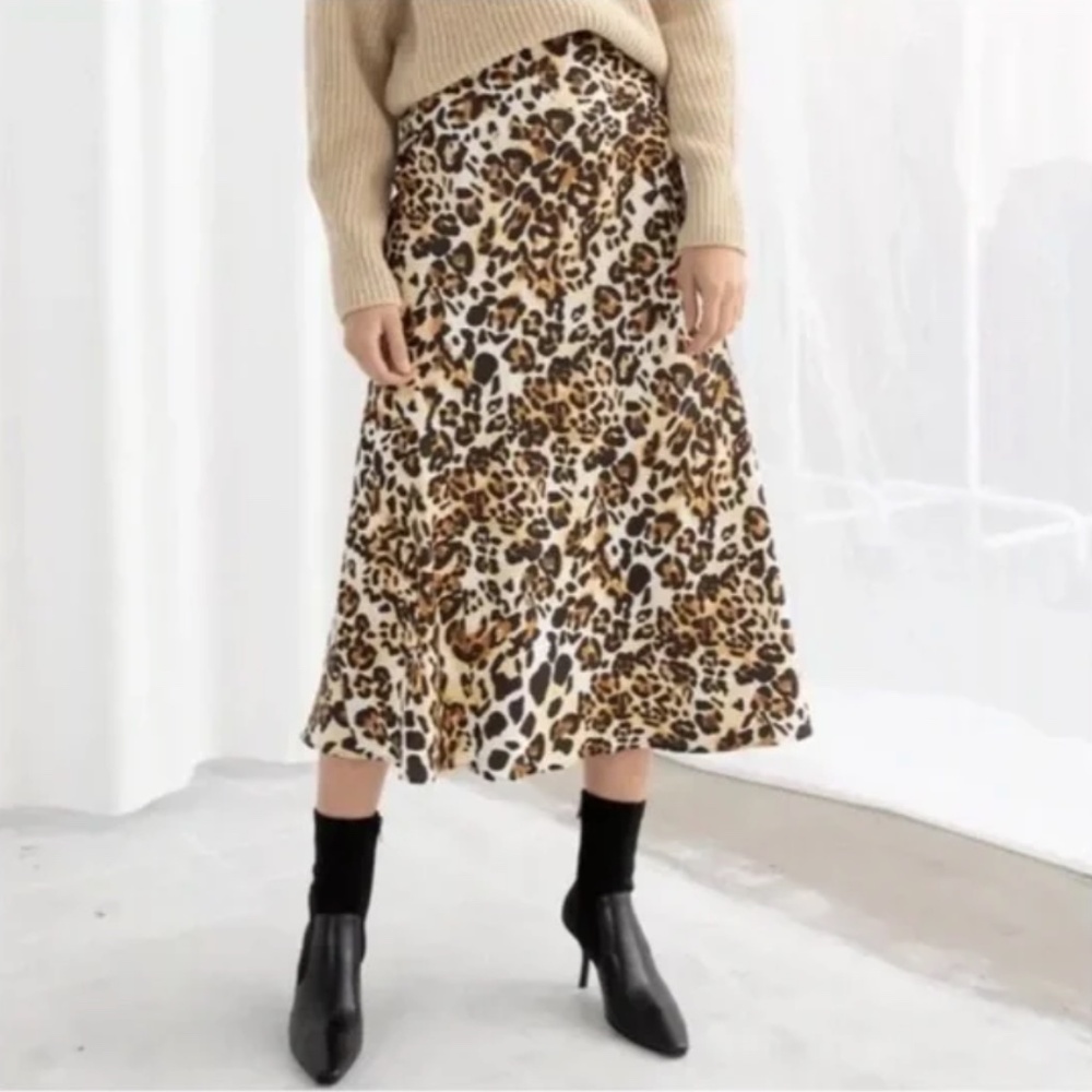 & other stories Stockholm atelier leopard cheetah animal print midi skirt size 6
